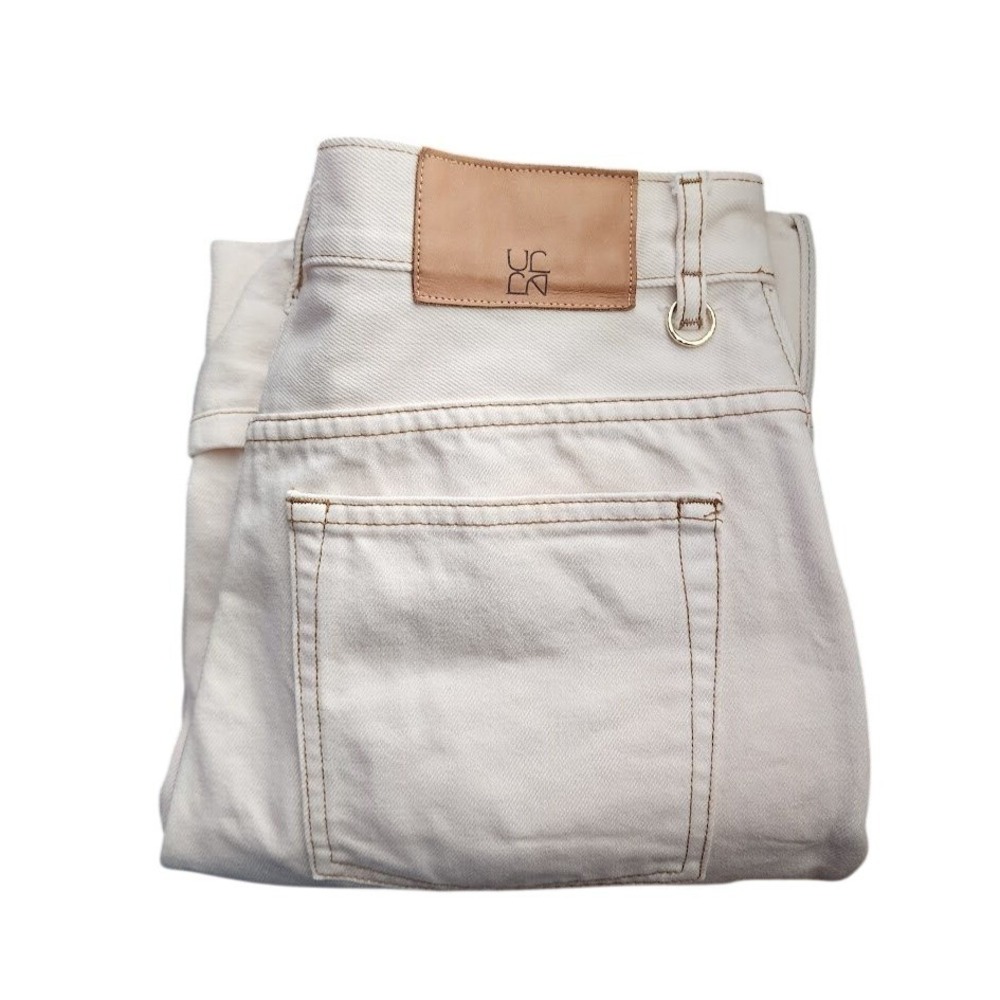 ULLA JOHNSON Genevieve Stretch Pintuck Wide Leg Cuffed Jeans Cream Size 30